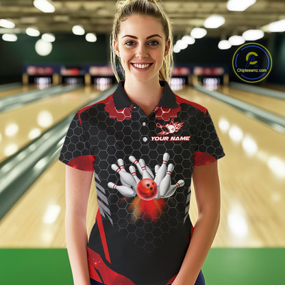 Black and Red Hexagon pattern Bowling Shirts For Women custom bowling team jersey with name NQS11020