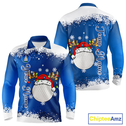 Blue and White Christmas Golf Polo shirts For men Custom mens golf tops, Xmas golf gifts for men NQS11027