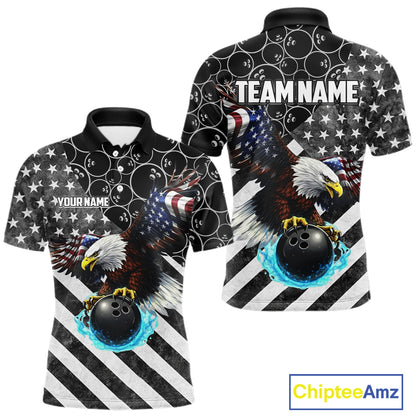 Black and White American flag Eagle Bowling shirt for men custom Patriotic Bowling Team League Jersey NQS11424