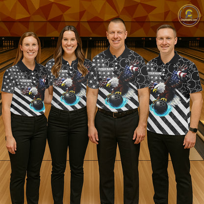 Black and White American flag Eagle Bowling shirt for men custom Patriotic Bowling Team League Jersey NQS11424
