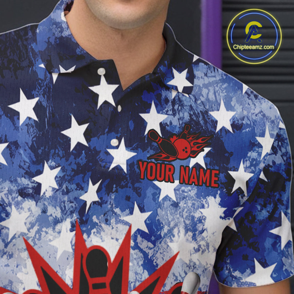 Custom American Flag Flame Bowling Polo, Quarter Zip Shirts For Men, Patriotic Bowling Team Jersey NQS11041