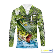 Load image into Gallery viewer, Personalized Largemouth Bass Fishing Shirts Green Scales Compass Performance Tournament Bass Jerseys NQS11440