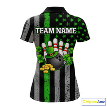Load image into Gallery viewer, Custom Black Grunge US Flag Patriotic Bowling Shirt For Women Green Shamrock St Patrick Team Jersey NQS11447