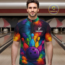 Load image into Gallery viewer, Colorful smoke Bowling Polo, Quarter Zip Shirt for Men Custom Bowling Team shirts for bowlers NQS10646