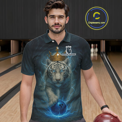 Blue Lightning Thunder Crown White Tiger Bowling Shirts For Men Custom Team Tiger Bowling Jerseys NQS10885