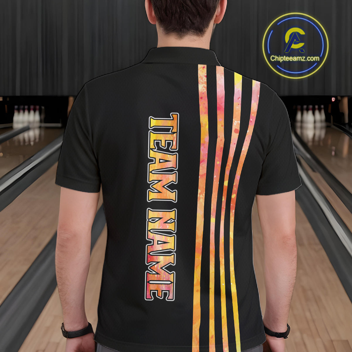 Personalized Watercolor Stripes Retro Bowling Team Shirts For Men, Black Bowling Attire For Men NQS11652