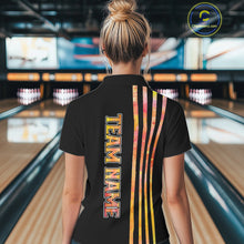 Load image into Gallery viewer, Personalized Watercolor Stripes Retro Bowling Team Shirts For Women, Black Bowling Attire For Ladies NQS11652