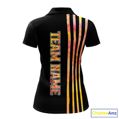 Personalized Watercolor Stripes Retro Bowling Team Shirts For Women, Black Bowling Attire For Ladies NQS11652