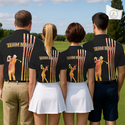 Personalized Watercolor Stripes Golf Polo Shirts For Men, Black Team Mens Golf Attire NQS11651
