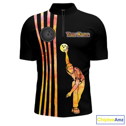 Personalized Watercolor Stripes Retro Bowling Team Shirts For Men, Black Bowling Attire For Men NQS11652