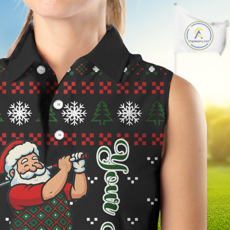 Funny Ugly Christmas pattern Santa Sleeveless Polo Shirt Custom best Ladies golf wear golf gifts NQS11067