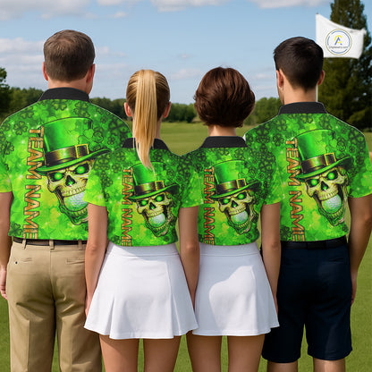 Funny Skull green shamrock pattern Golf Polo Shirts For Women Custom St Patrick's Day ladies golf top NQS11662