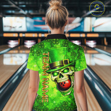 Load image into Gallery viewer, Funny Skull green shamrock pattern Bowling Shirt For Women Custom St Patrick Day team bowling jerseys NQS11663
