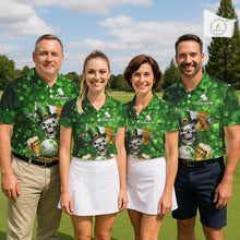 Load image into Gallery viewer, Custom Funny Skull Golf and Beer Ireland Flag Green St Patrick Team Polo shirts for Men, golfing gift NQS11485