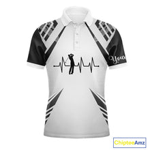 Load image into Gallery viewer, Black &amp; White Golf Heartbeat American Flag Golf Polo Shirts for Men Custom Patriotic mens golf attire NQS11754