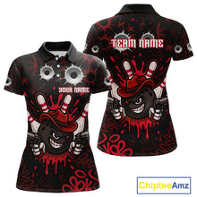 Load image into Gallery viewer, Funny Black and Red Bowling Cowboy gun Women bowling polo, 1/4 zip shirt Custom bowling team jersey NQS10690