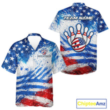Load image into Gallery viewer, Red, White &amp; Blue American Flag Bowling Hawaiian Shirt Custom patriotic Team Bowling Button-up shirt NQS11505