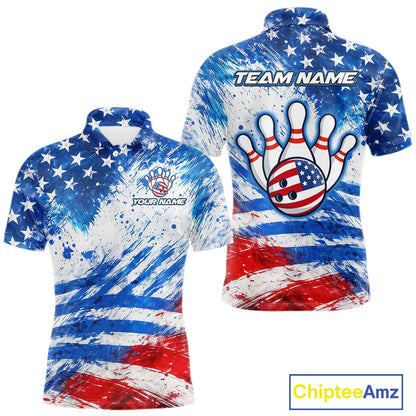 Red, White and Blue American Flag Bowling Shirts For Men Custom patriotic Team Bowling Jerseys NQS11505