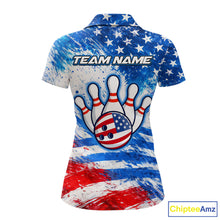 Load image into Gallery viewer, Red, White and Blue American Flag Bowling Shirts For Women Custom patriotic Team Bowling Jerseys NQS11505