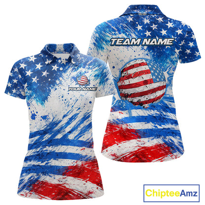 Red, White and Blue American Flag Golf Polo Shirts For Ladies Custom patriotic Team womens golf tops NQS11506