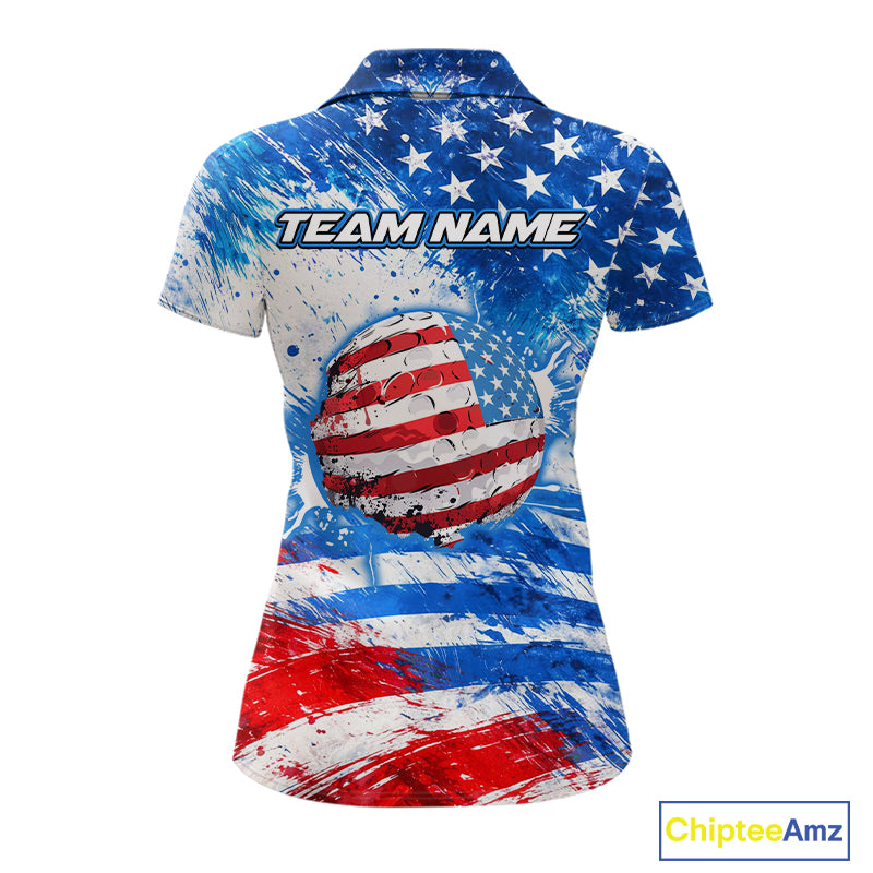 Red, White and Blue American Flag Golf Polo Shirts For Ladies Custom patriotic Team womens golf tops NQS11506