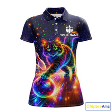 Load image into Gallery viewer, Personalized Bowling Shirts for Women Custom Cat Team Bowling Apparel, Colorful Neon bowling shirts NQS11517