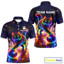 Load image into Gallery viewer, Personalized Bowling Shirts for Men Custom Cat Team Bowling Apparel, Colorful Neon bowling shirts NQS11517