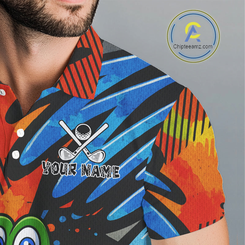 Custom Funny Colorful Graffiti Alligator Golf Polo Shirt For Men, Personalized best mens golf wear NQS10736