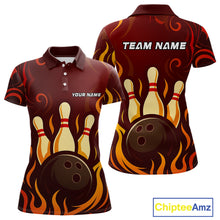 Load image into Gallery viewer, Red Flame Tribal Bowling Polo, Quarter Zip Shirts for Women Custom Team Bowling League Jerseys NQS10747