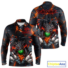 Load image into Gallery viewer, Custom Black And Orange Magma Dragon Bowling Shirts, Dragon Bowling Team Polo, 1/4 zip Jersey For Men NQS11559