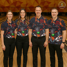 Load image into Gallery viewer, Custom Black And Orange Magma Dragon Bowling Shirts, Dragon Bowling Team Polo, 1/4 zip Jersey For Men NQS11559