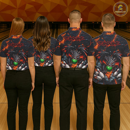 Custom Black & Orange Magma Dragon Bowling Shirts, Dragon Bowling Team Polo, 1/4 zip Jersey For Women NQS11559
