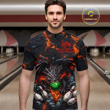 Load image into Gallery viewer, Custom Black And Orange Magma Dragon Bowling Shirts, Dragon Bowling Team Polo, 1/4 zip Jersey For Men NQS11559