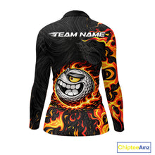 Load image into Gallery viewer, Funny Angry Golf Ball Golf Polo Shirts For Women Custom Black and Orange Flame ladies golf apparel NQS11684
