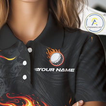 Load image into Gallery viewer, Funny Angry Golf Ball Golf Polo Shirts For Women Custom Black and Orange Flame ladies golf apparel NQS11684