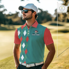 Load image into Gallery viewer, Green, Red and White Christmas argyle pattern Skull Golf Polo Shirt For Men Custom mens golf outfit NQS10770