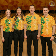 Load image into Gallery viewer, Orange pattern Green clovers St Patrick's Day Bowling Shirts for Men Custom Bowling Team jerseys NQS11696