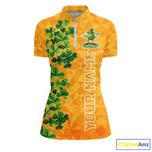Load image into Gallery viewer, Orange pattern Green clovers St Patrick's Day Bowling Shirts for Women Custom Bowling Team jerseys NQS11696