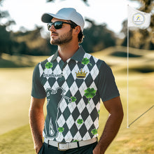 Load image into Gallery viewer, Green argyle pattern lucky shamrock Golf Polo Shirt For Men Custom St. Patrick's mens golf outfit NQS10775