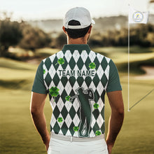 Load image into Gallery viewer, Green argyle pattern lucky shamrock Golf Polo Shirt For Men Custom St. Patrick's mens golf outfit NQS10775