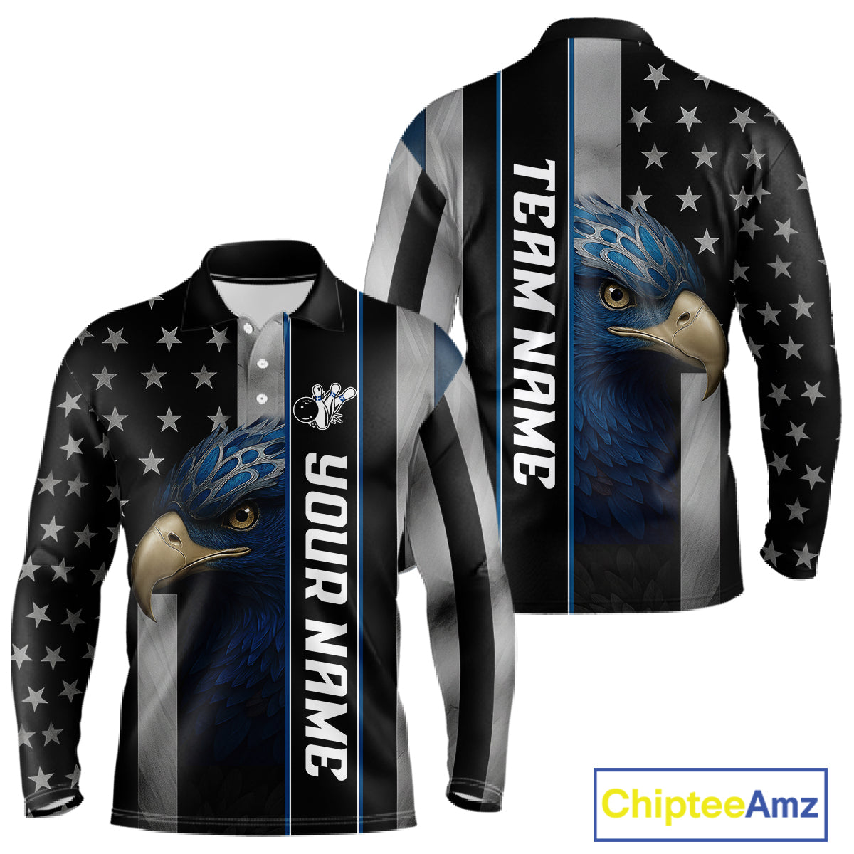 Black American Flag Eagle Bowling Shirts For Men Custom Patriotic Bowling Team Jerseys NQS11152
