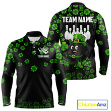 Load image into Gallery viewer, Black and Green Shamrock Funny Bowling Shirts For Men Custom St Patrick's Day Bowling Team Jersey NQS11163