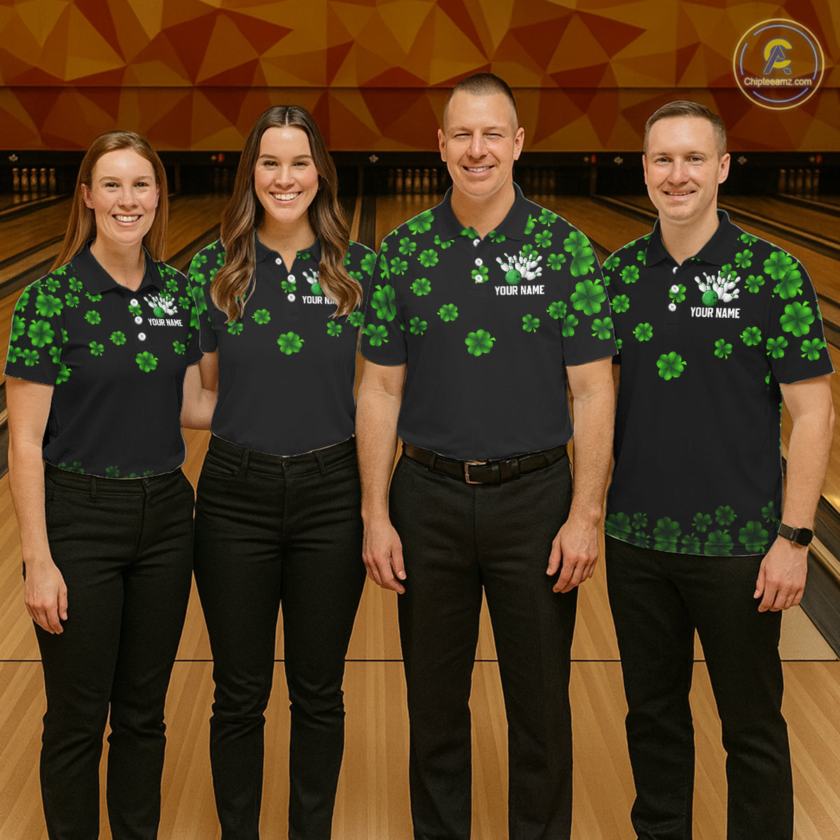 Black and Green Shamrock Funny Bowling Shirts For Women Custom St Patrick's Day Bowling Team Jersey NQS11163