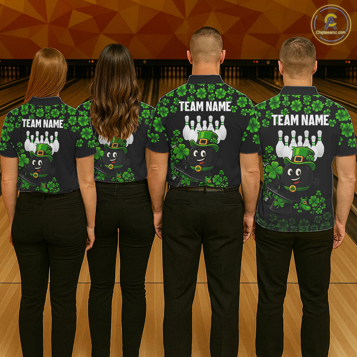Black and Green Shamrock Funny Bowling Shirts For Women Custom St Patrick's Day Bowling Team Jersey NQS11163