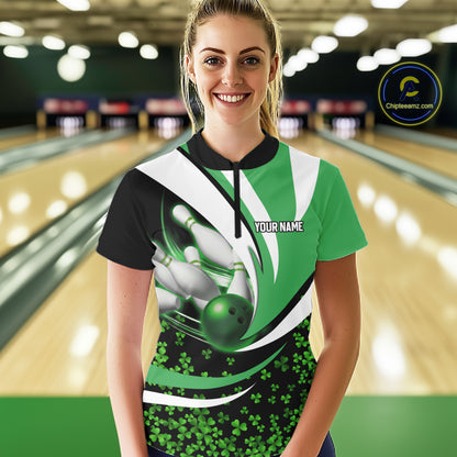 Green shamrock pattern Bowling Shirts For Women custom St Patrick's Day bowling outfits team jerseys NQS11166