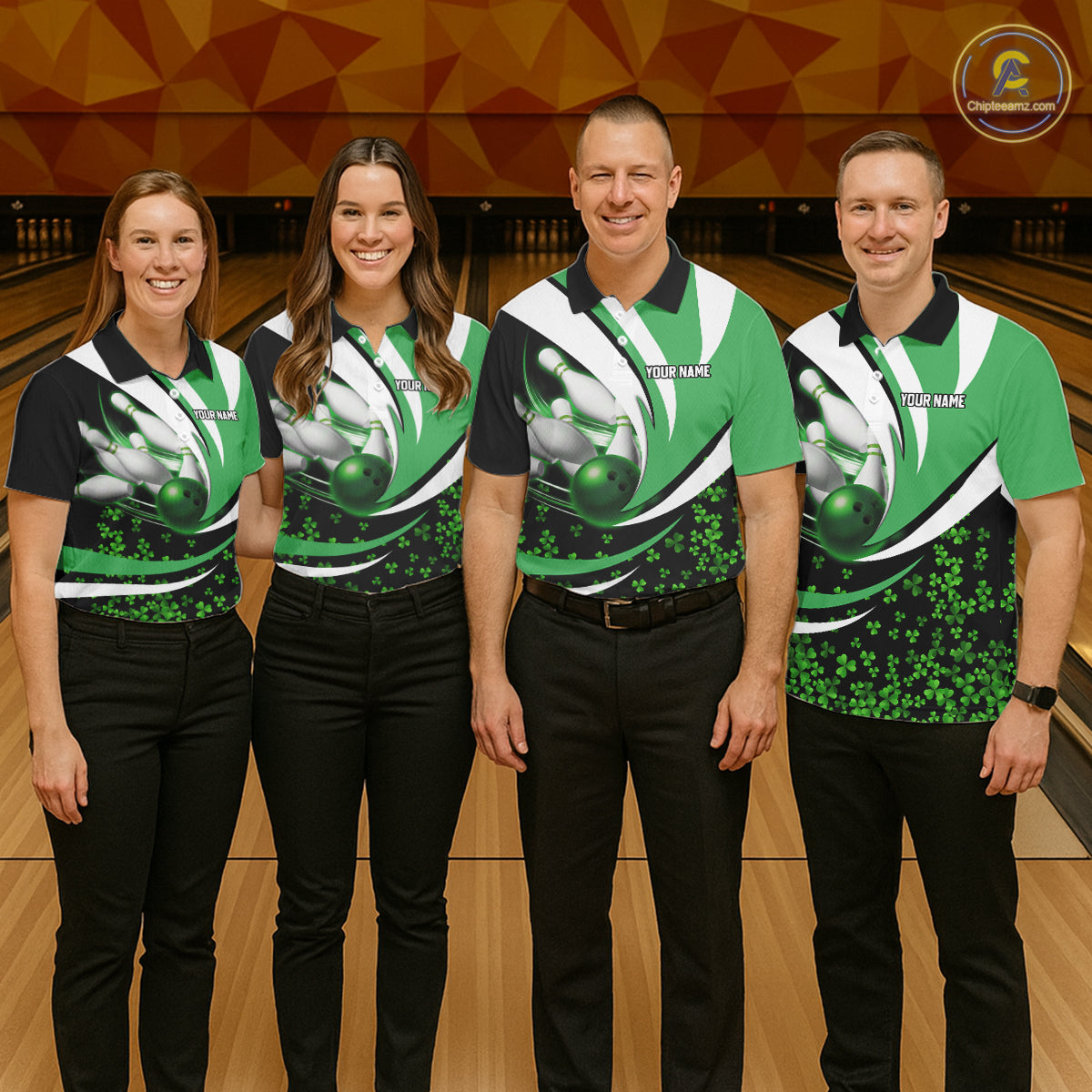 Green shamrock pattern Bowling Shirts For Men custom St Patrick's Day bowling outfits team jerseys NQS11166