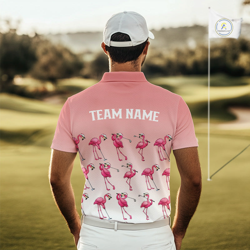 Funny Pink Flamingo Golf polo shirt for men custom Flamingo golfer pattern golf shirts NQS11714