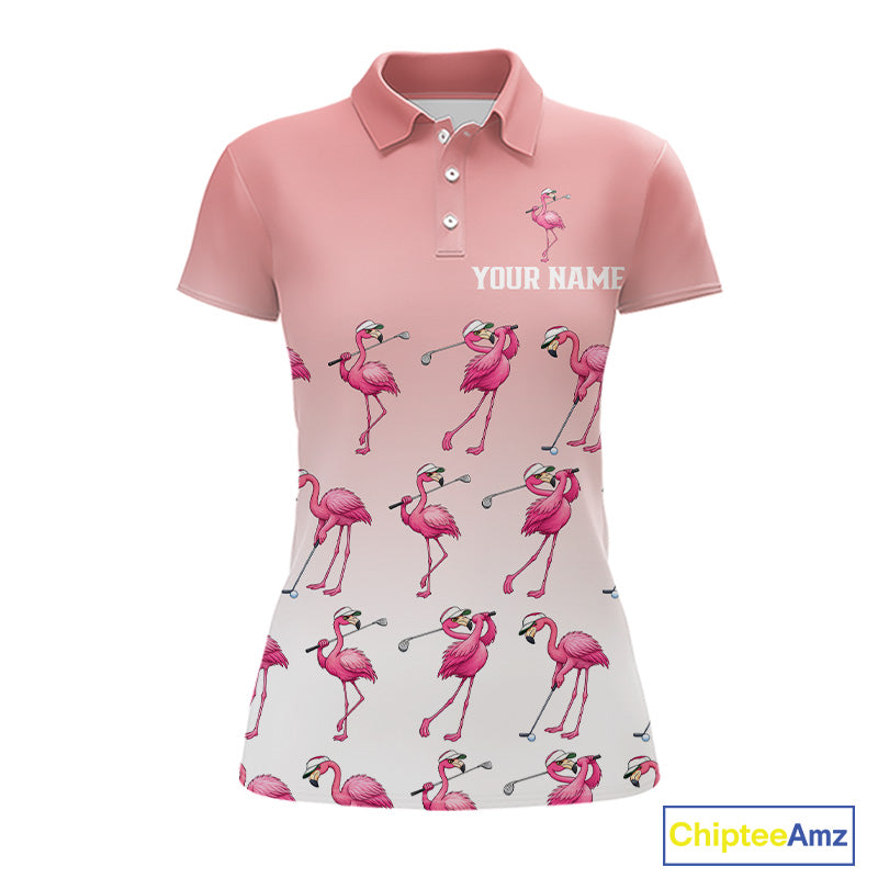 Funny Pink Flamingo Golf polo shirt for Women custom Flamingo golfer pattern golf shirts NQS11714