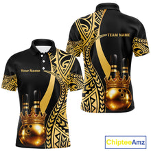 Load image into Gallery viewer, Black and Gold crown Bowling ball pins Polo, Quarter Zip Shirts for Men Custom Bowling Team jerseys NQS11592