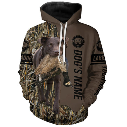 Chocolate Labrador Retriever Hunting dog customized Name Shirt, camo and brown color FSD4671